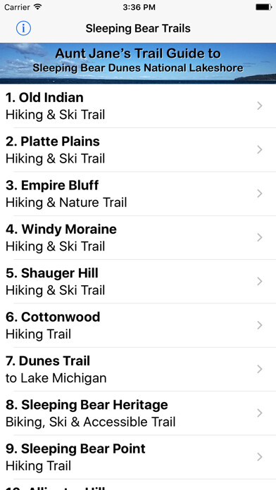 Emulate iPhone app Sleeping Bear Trails using MyAndroid