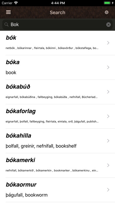 Emulate iPhone app íslensk orðabók using MyAndroid