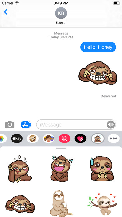 Emulate iPhone app Sloth Emoticon Stickers using MyAndroid