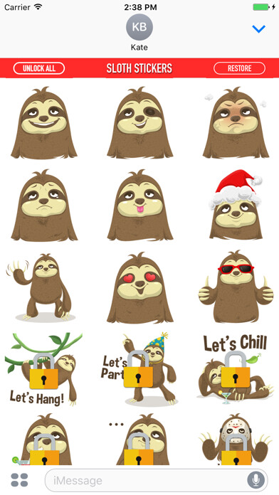 Emulate iPhone app Sloth Stickers using MyAndroid