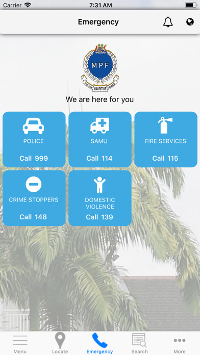 Emulate iPhone app Smart Police Mauritius using MyAndroid