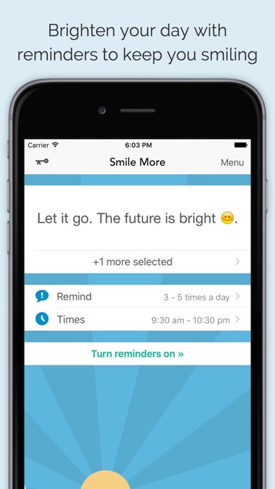 Emulate iPhone app Smile More - Cheer up & be happy - Positive thinking with a joyful attitude using MyAndroid