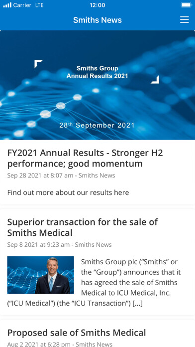 Emulate iPhone app Smiths Now - Smiths Group News using MyAndroid