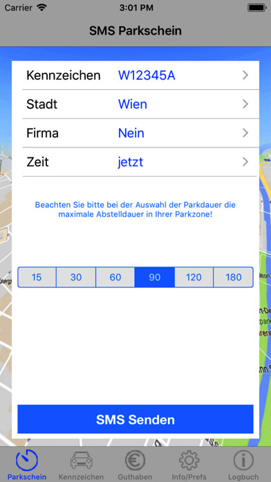 Emulate iPhone app SMS Parkschein using MyAndroid Emulate iPhone app SMS Parkschein using MyAndroid