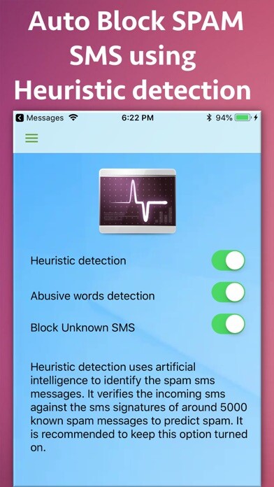 Emulate iPhone app SMS Spam Stopper using MyAndroid