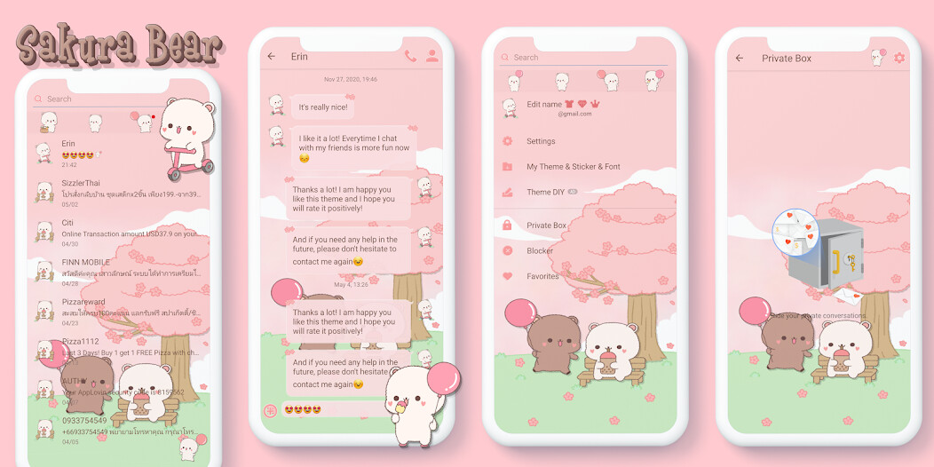 Run android online APK SMS Theme Sakura Bears message from MyAndroid or emulate SMS Theme Sakura Bears message using MyAndroid