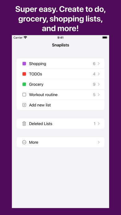 Emulate iPhone app Snaplists: Simple Lists App using MyAndroid