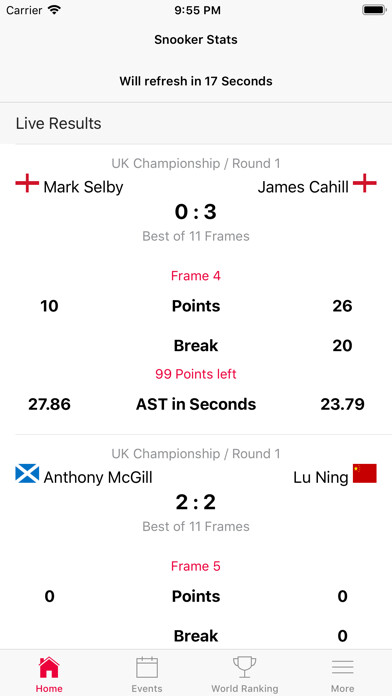 Emulate iPhone app Snooker Stats using MyAndroid