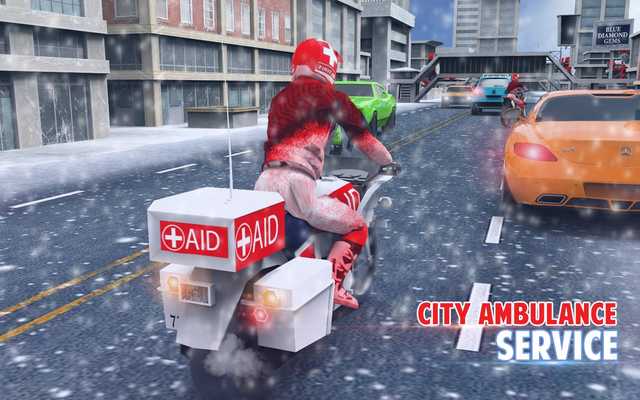 Emulate Android APK Snow Bike Rescue Ambulance Driver Simulator Rider