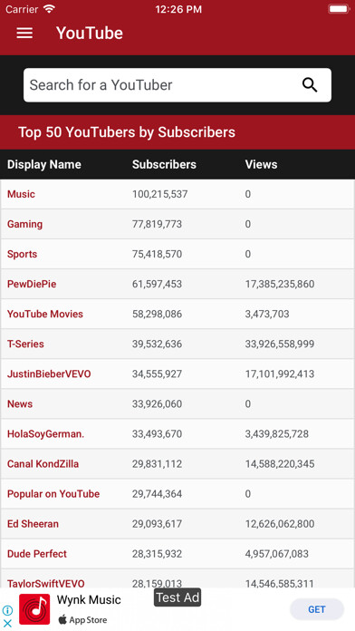 Emulate iPhone app Social Blade Statistics App using MyAndroid