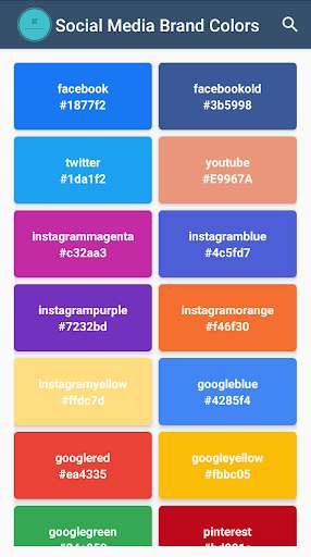 Run android online APK Social Media Brand Colors from MyAndroid or emulate Social Media Brand Colors using MyAndroid