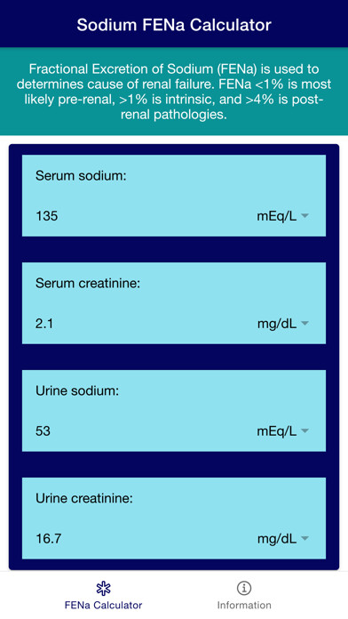 Emulate iPhone app Sodium FENa Calculator using MyAndroid Emulate iPhone app Sodium FENa Calculator using MyAndroid