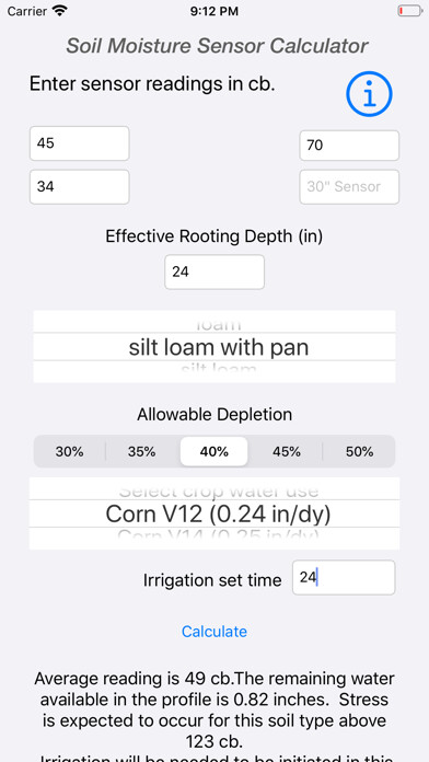 Emulate iPhone app Soil Sensor Calculator using MyAndroid