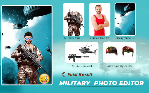 Run android online APK Soldierly - Men, women Military, Army Photo Editor from MyAndroid or emulate Soldierly - Men, women Military, Army Photo Editor using MyAndroid