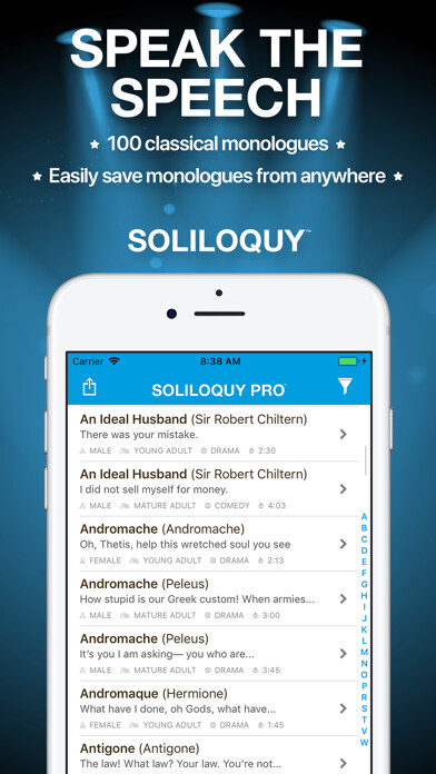 Emulate iPhone app Soliloquy: Classic Monologues using MyAndroid Emulate iPhone app Soliloquy: Classic Monologues using MyAndroid