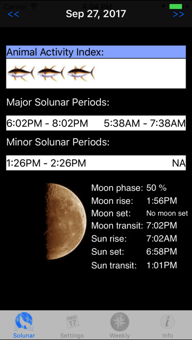 Emulate iPhone app Solunar Table using MyAndroid Emulate iPhone app Solunar Table using MyAndroid
