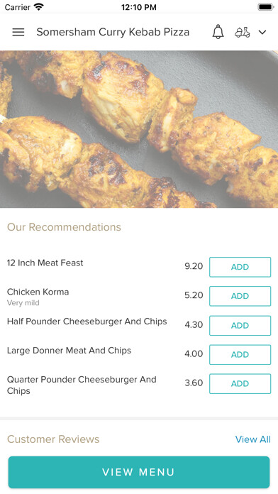 Emulate iPhone app Somersham Curry & Kebab House. using MyAndroid