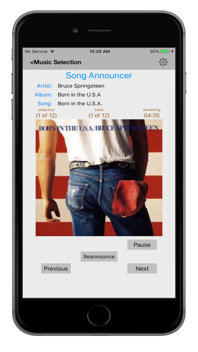 Emulate iPhone app Song Announcer using MyAndroid