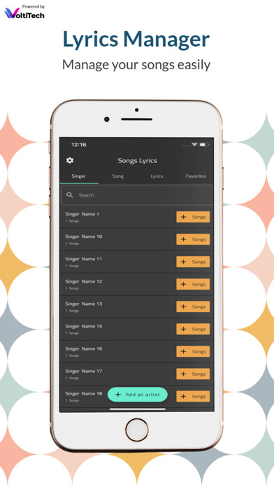 Emulate iPhone app Songs Lyrics Manager using MyAndroid