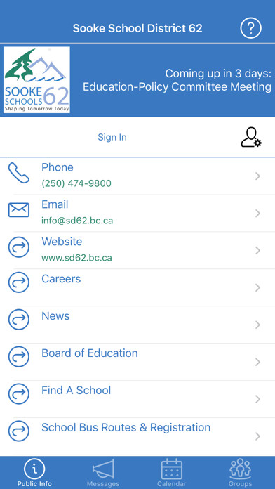 Emulate iPhone app Sooke School District 62 using MyAndroid