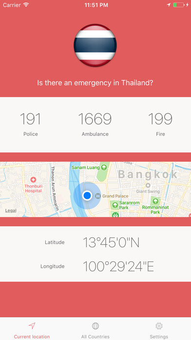 Emulate iPhone app SOS Global Emergency Numbers using MyAndroid