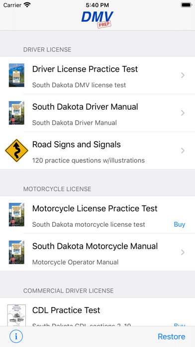 Emulate iPhone app South Dakota DMV Test Prep using MyAndroid