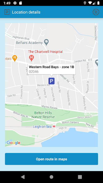 Emulate iPhone app Southend Parking using MyAndroid
