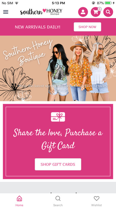 Emulate iPhone app Southern Honey Boutique using MyAndroid