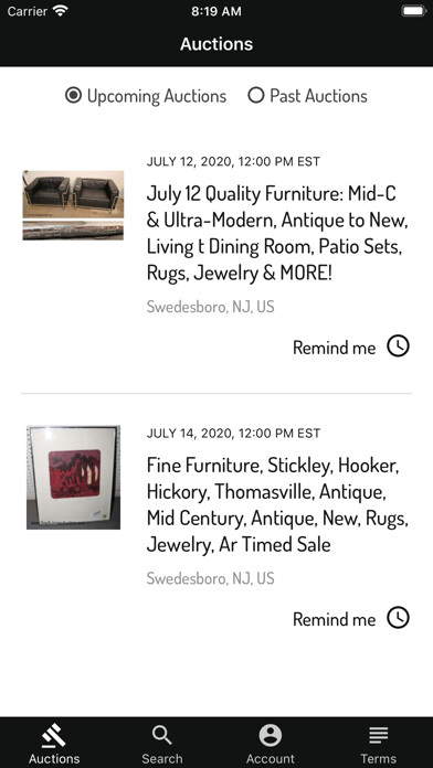 Emulate iPhone app South Jersey Auction using MyAndroid