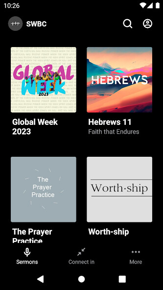 Emulate iPhone app South West Baptist Church using MyAndroid