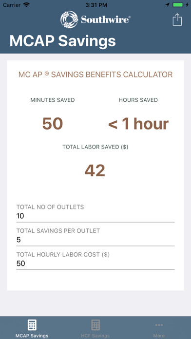Emulate iPhone app Southwire® MCAP® Savings Calc using MyAndroid Emulate iPhone app Southwire® MCAP® Savings Calc using MyAndroid