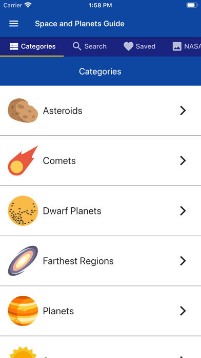 Emulate iPhone app Space and Planets Guide using MyAndroid