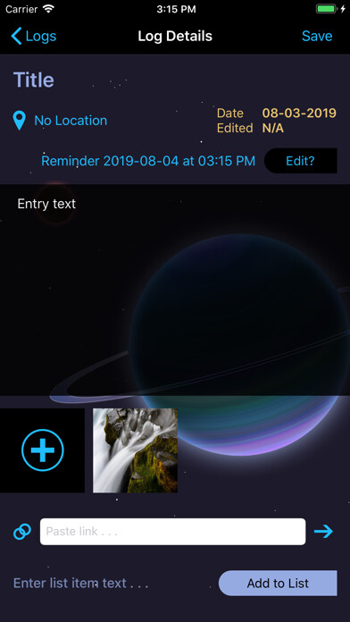 Emulate iPhone app Space Log using MyAndroid