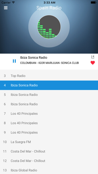 Emulate iPhone app Spain Radio Station Spanish FM using MyAndroid