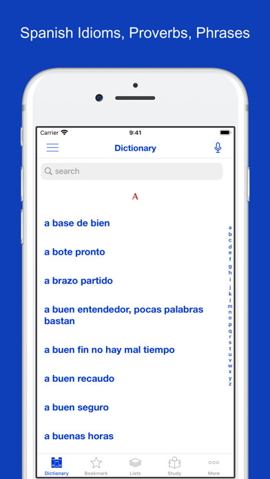 Emulate iPhone app Spanish Idiom Dictionary using MyAndroid