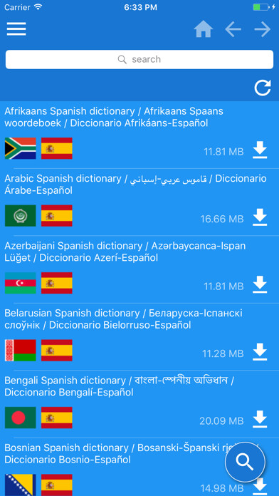 Emulate iPhone app Spanish Multilingual dictionary using MyAndroid