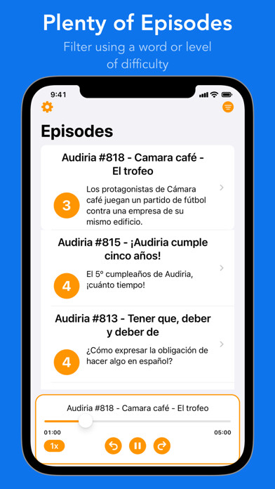 Emulate iPhone app Spanish Podcasts from Audiria using MyAndroid