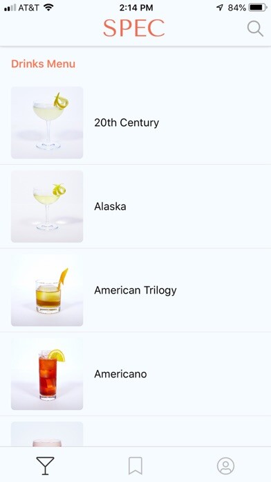 Emulate iPhone app Spec: Craft Cocktail Library using MyAndroid