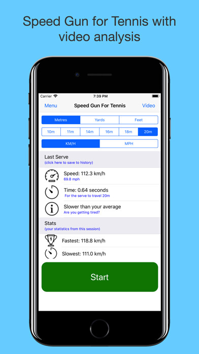 Emulate iPhone app Speed Gun For Tennis using MyAndroid