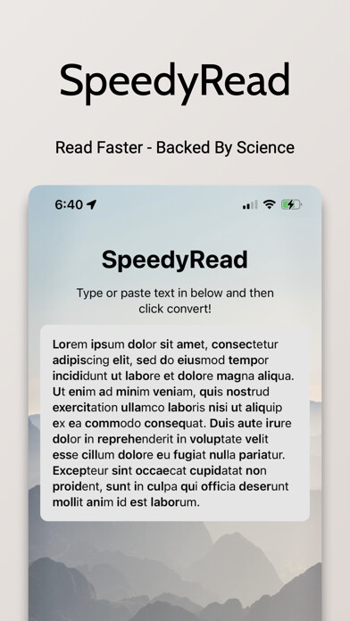 Emulate iPhone app SpeedyRead - Bio Speed Reader using MyAndroid
