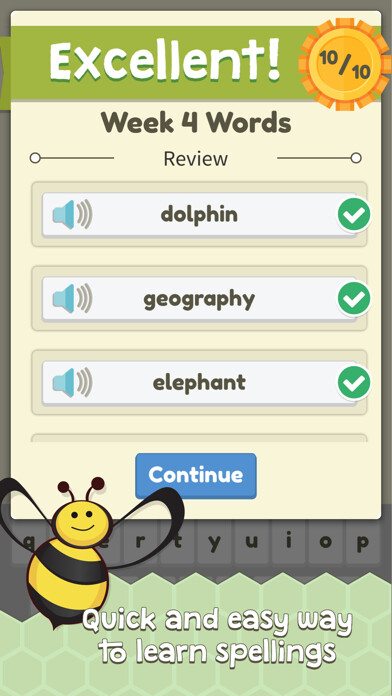 Emulate iPhone app Spelling Assistant : Helping you ace the spelling bee! using MyAndroid