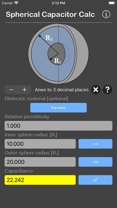Emulate iPhone app Spherical Capacitor Calculator using MyAndroid Emulate iPhone app Spherical Capacitor Calculator using MyAndroid