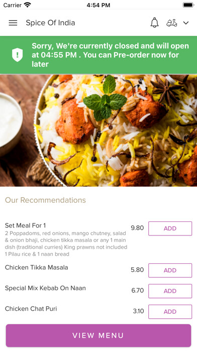 Emulate iPhone app Spice Of India Sale. using MyAndroid