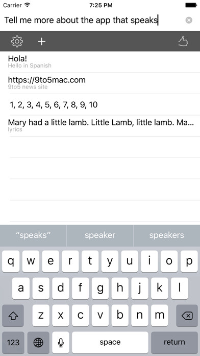 Emulate iPhone app Spkr - Text to Speech using MyAndroid
