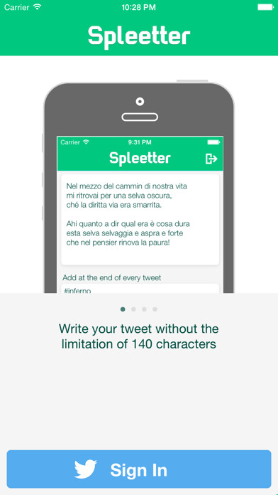 Emulate iPhone app Spleetter - Long Text Tweet Splitter using MyAndroid