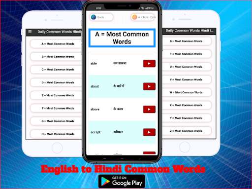Run android online APK Spoken English to Hindi Common Words from MyAndroid or emulate Spoken English to Hindi Common Words using MyAndroid