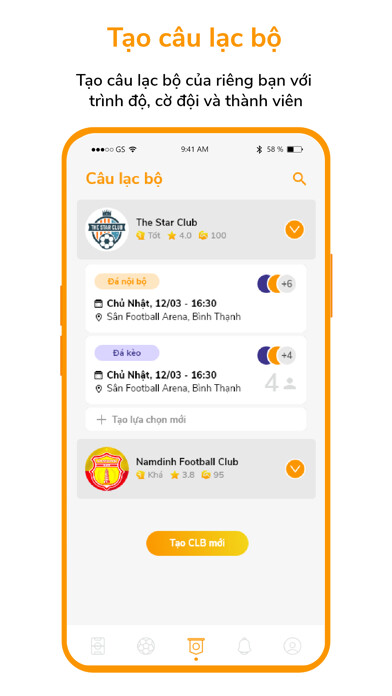 Emulate iPhone app Sporta - Cáp kèo, Tìm đối using MyAndroid