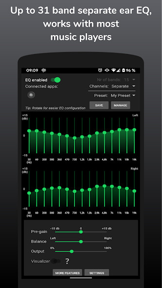 Run android online APK SpotEQ31 - 31 Band Equalizer For Left & Right Side from MyAndroid or emulate SpotEQ31 - 31 Band Equalizer For Left & Right Side using MyAndroid