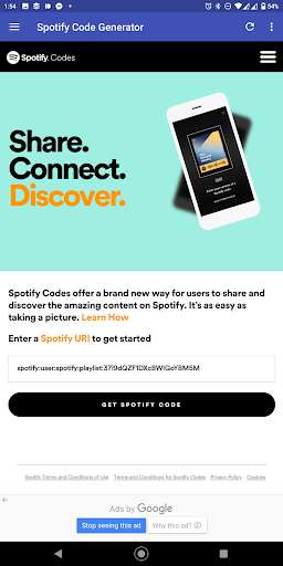 Run android online APK Spotfy Code Generator from MyAndroid or emulate Spotfy Code Generator using MyAndroid