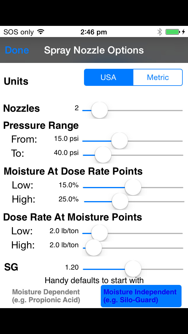 Emulate iPhone app Spray Nozzle calculator using MyAndroid